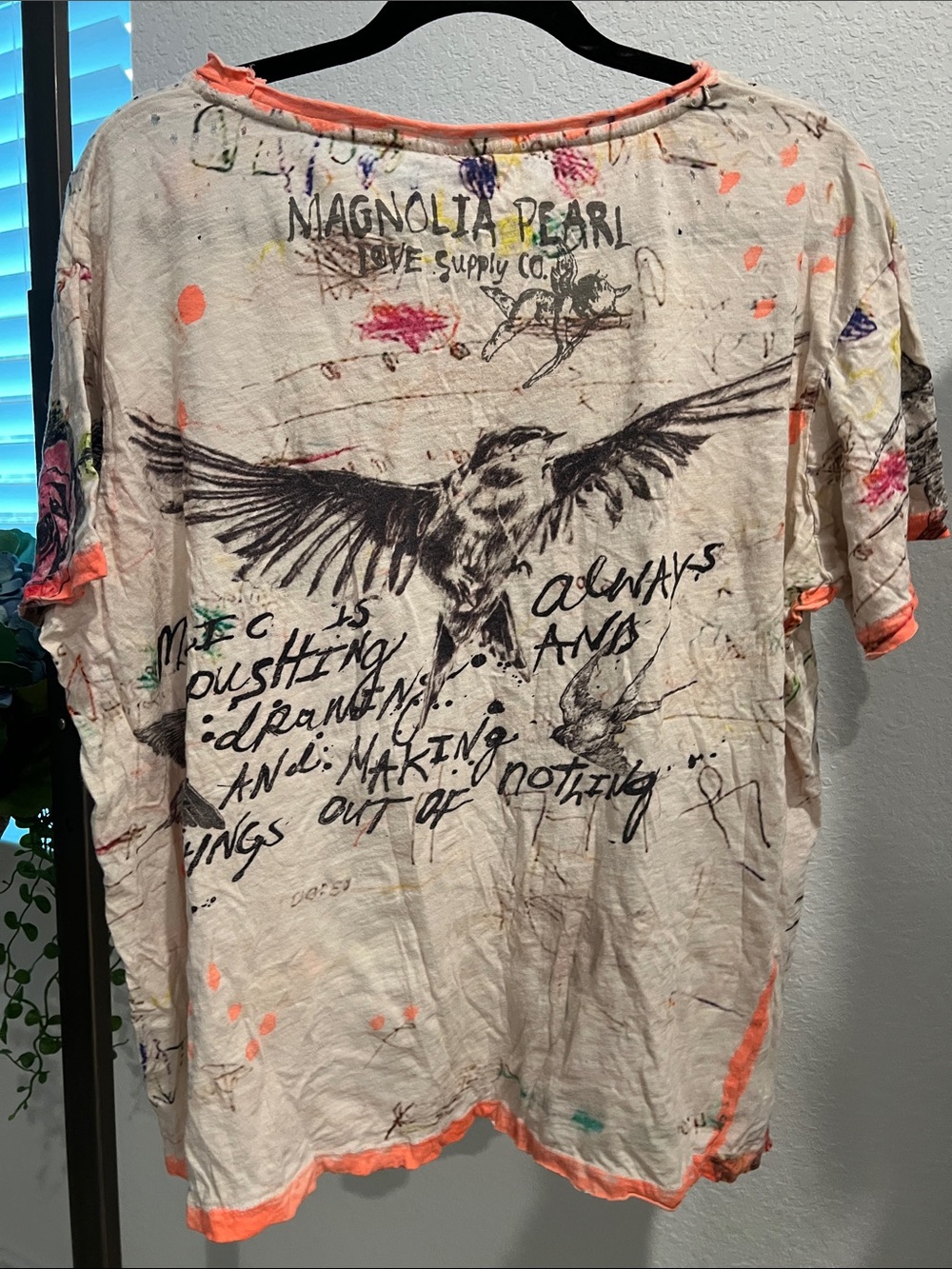 Magnolia Pearl White Graphic Short Sleeve Tee with Neon Coral Trim - Picture 6 of 8
